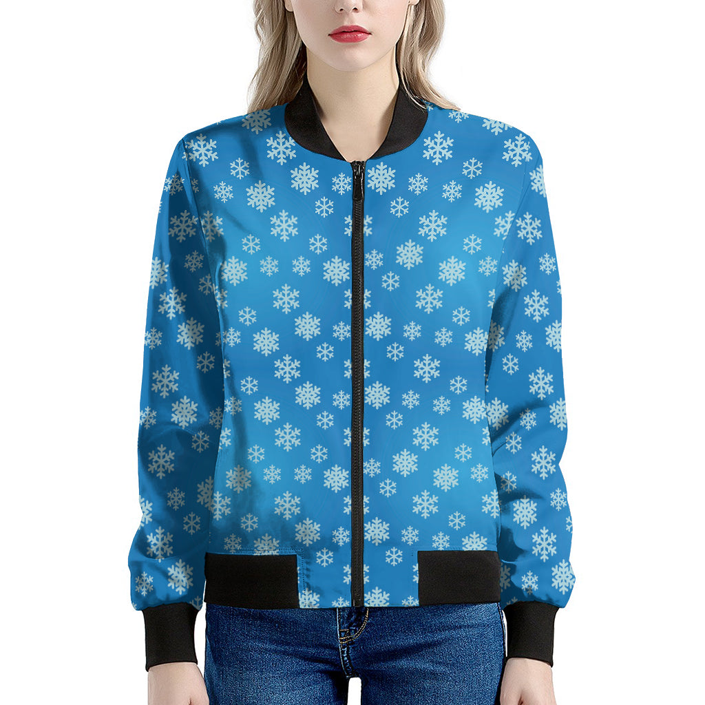 Blue Snowflake Pattern Print Women's Bomber Jacket