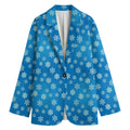 Blue Snowflake Pattern Print Women's Cotton Blazer