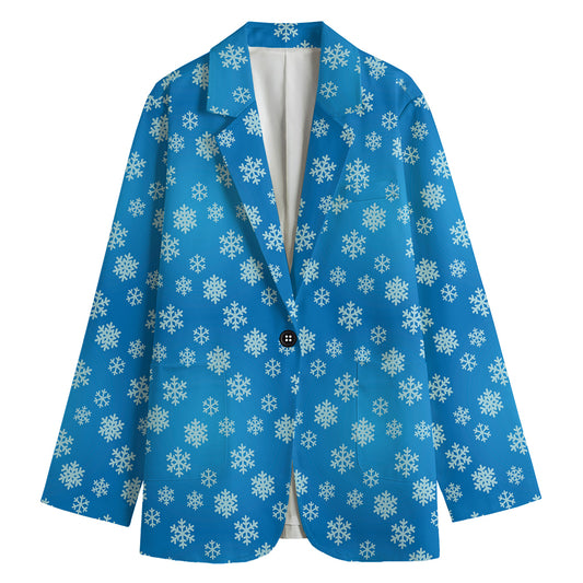 Blue Snowflake Pattern Print Women's Cotton Blazer