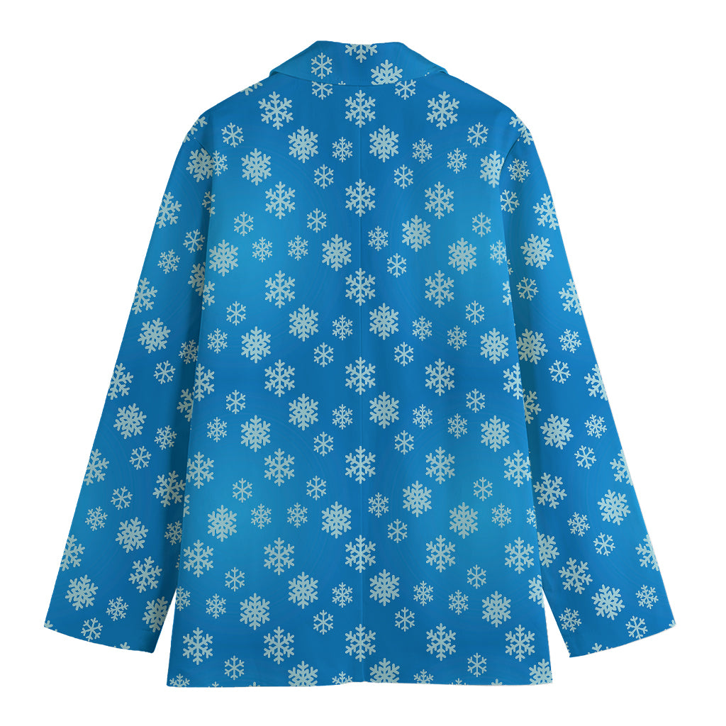 Blue Snowflake Pattern Print Women's Cotton Blazer