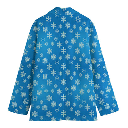 Blue Snowflake Pattern Print Women's Cotton Blazer