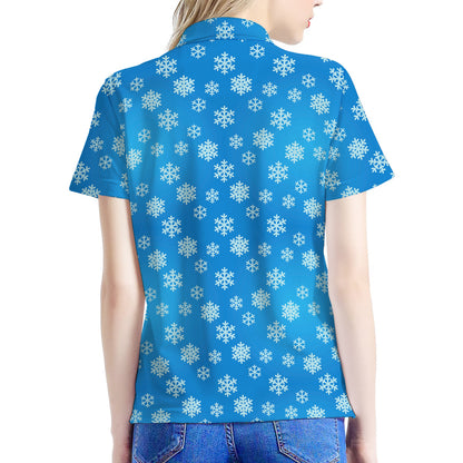 Blue Snowflake Pattern Print Women's Polo Shirt
