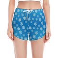 Blue Snowflake Pattern Print Women's Split Running Shorts