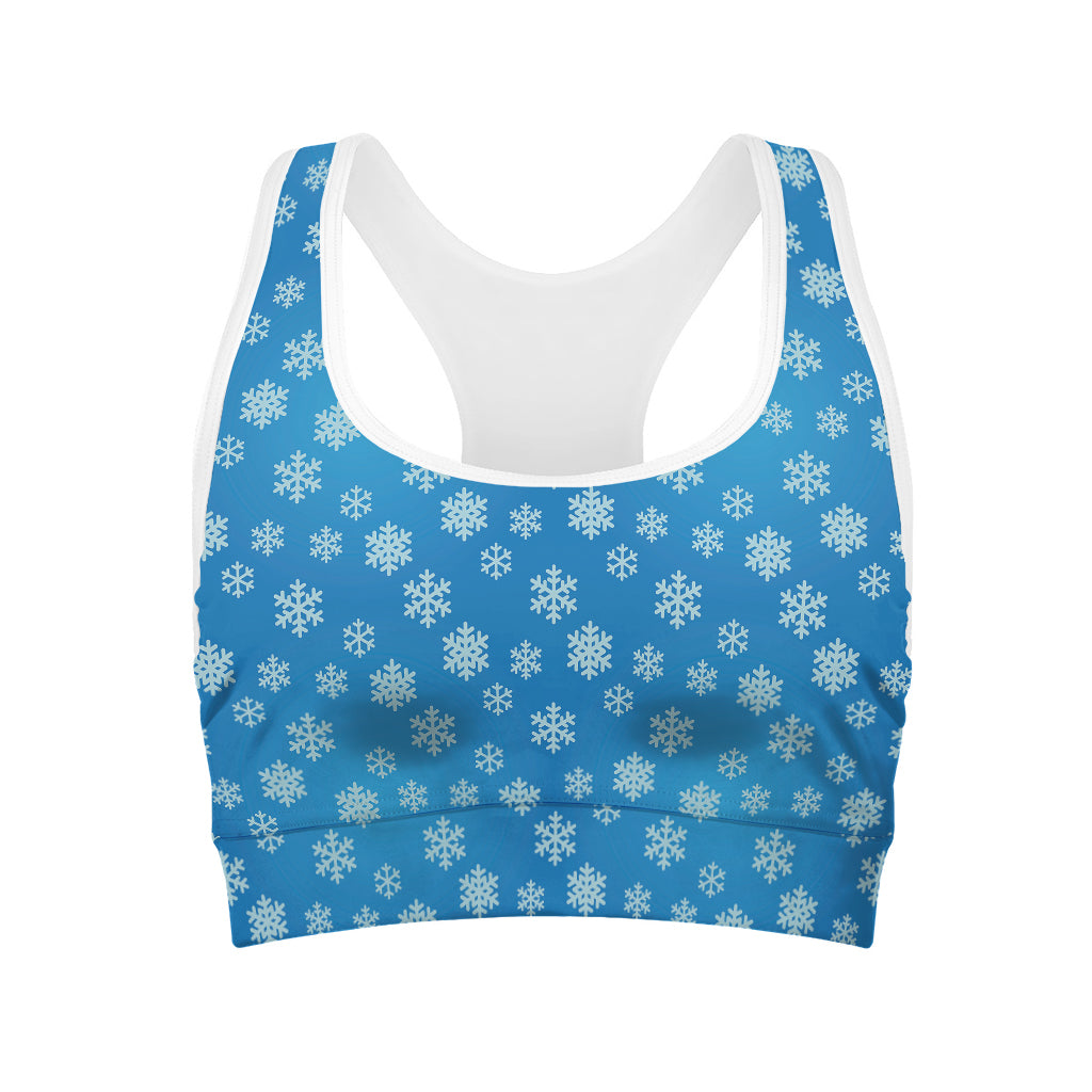 Blue Snowflake Pattern Print Women's Sports Bra