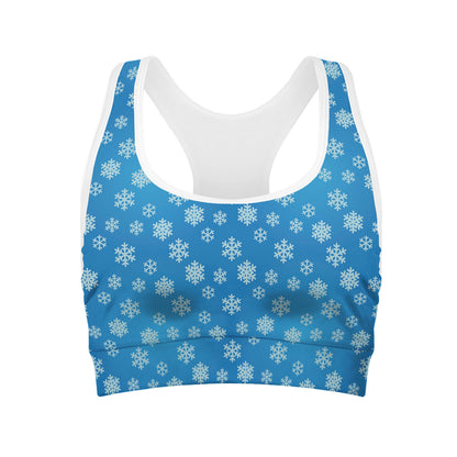 Blue Snowflake Pattern Print Women's Sports Bra