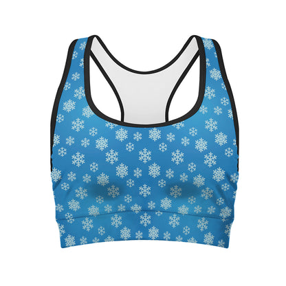 Blue Snowflake Pattern Print Women's Sports Bra