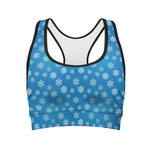 Blue Snowflake Pattern Print Women's Sports Bra