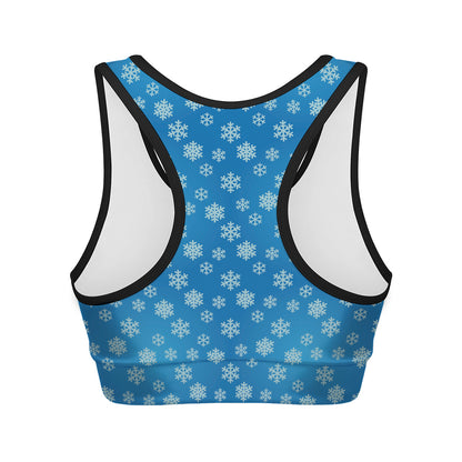 Blue Snowflake Pattern Print Women's Sports Bra