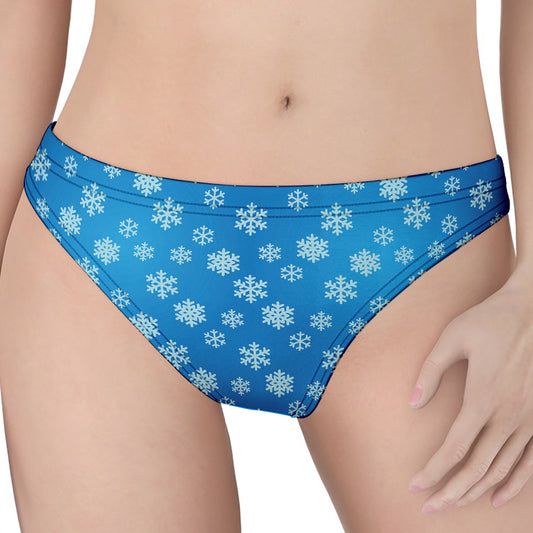 Blue Snowflake Pattern Print Women's Thong