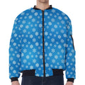 Blue Snowflake Pattern Print Zip Sleeve Bomber Jacket