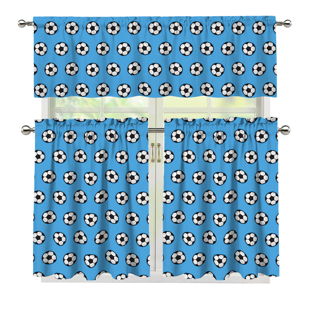 Blue Soccer Ball Pattern Print 3 Piece Kitchen Curtains
