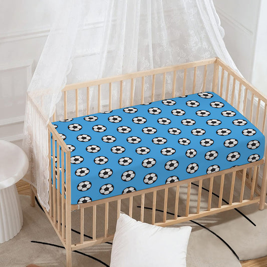 Blue Soccer Ball Pattern Print Baby Crib Sheet
