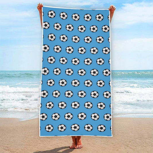 Blue Soccer Ball Pattern Print Beach Towel