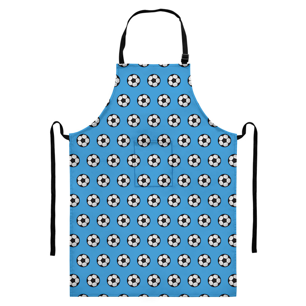 Blue Soccer Ball Pattern Print Bib Apron With Pocket