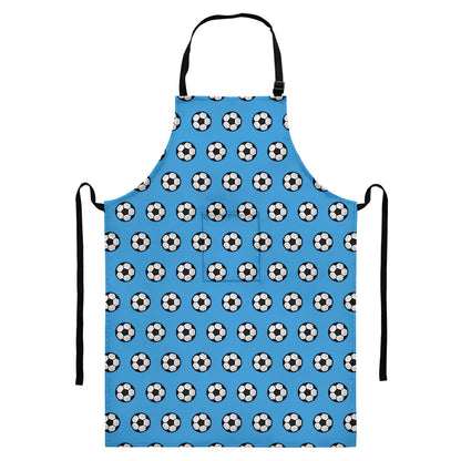 Blue Soccer Ball Pattern Print Bib Apron With Pocket