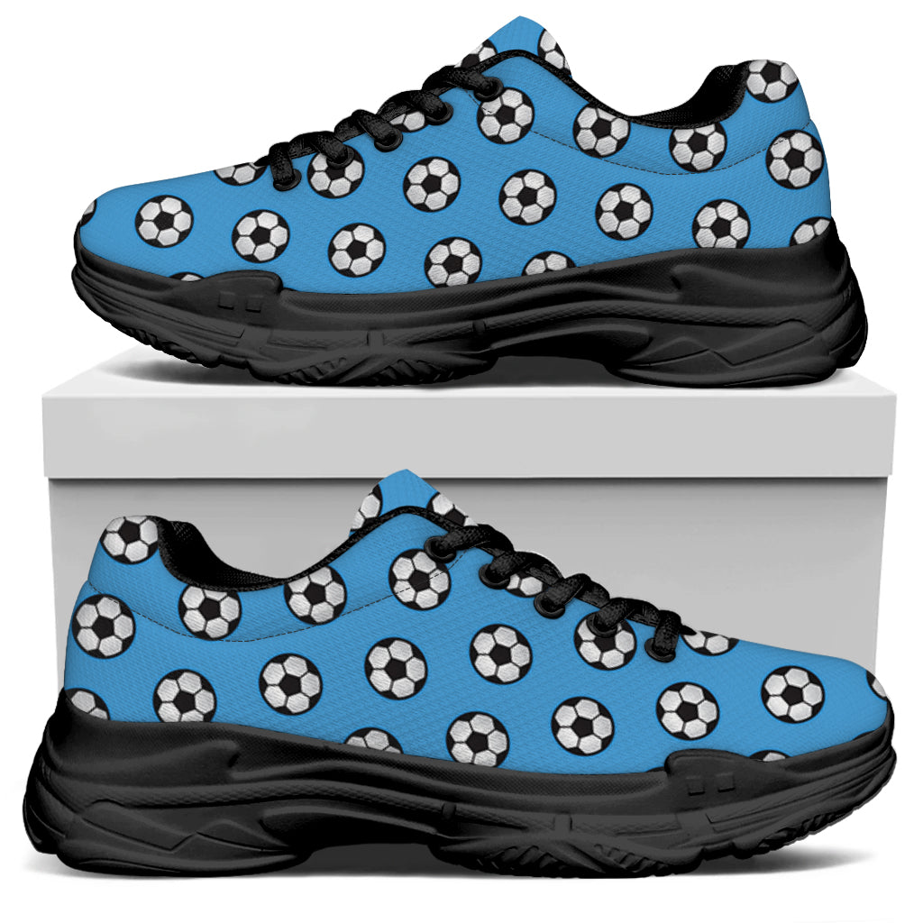 Blue Soccer Ball Pattern Print Black Chunky Shoes