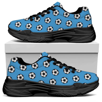 Blue Soccer Ball Pattern Print Black Chunky Shoes