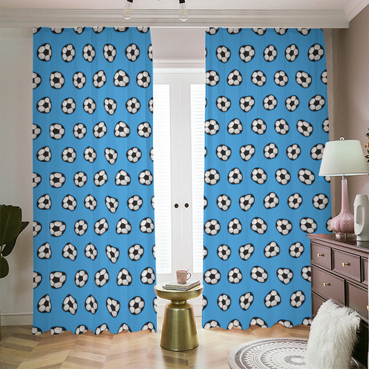 Blue Soccer Ball Pattern Print Blackout Pencil Pleat Curtains