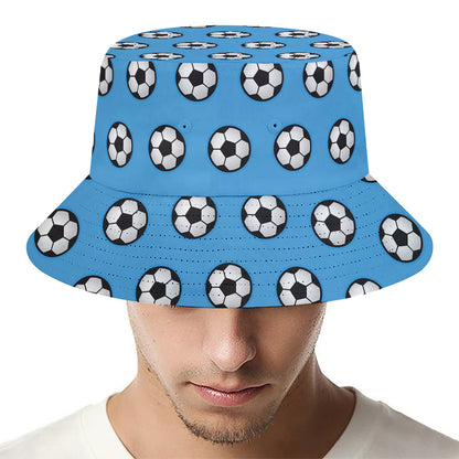 Blue Soccer Ball Pattern Print Bucket Hat
