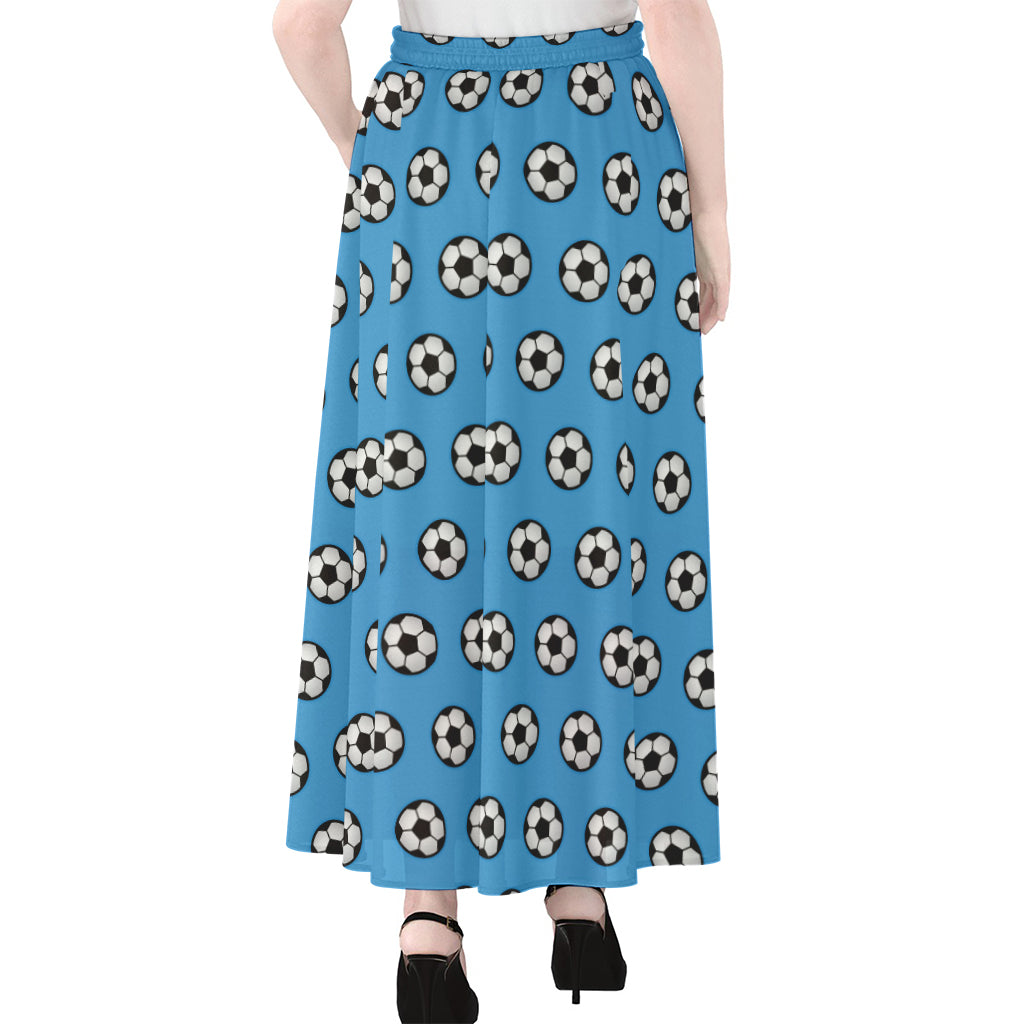 Blue Soccer Ball Pattern Print Chiffon Maxi Skirt