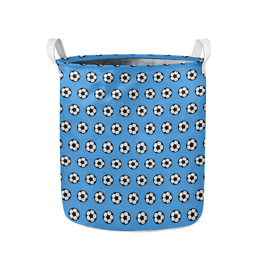 Blue Soccer Ball Pattern Print Collapsible Laundry Basket