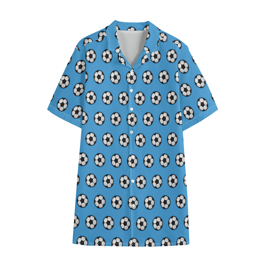 Blue Soccer Ball Pattern Print Cotton Hawaiian Shirt