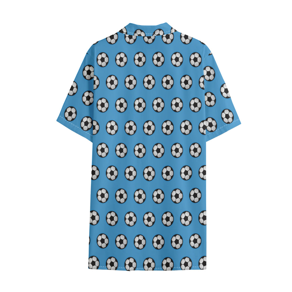 Blue Soccer Ball Pattern Print Cotton Hawaiian Shirt