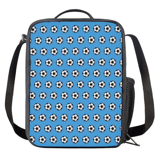 Blue Soccer Ball Pattern Print Crossbody Lunch Bag