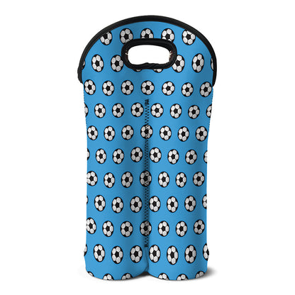 Blue Soccer Ball Pattern Print Double Neoprene Wine Tote
