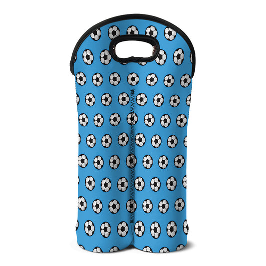Blue Soccer Ball Pattern Print Double Neoprene Wine Tote
