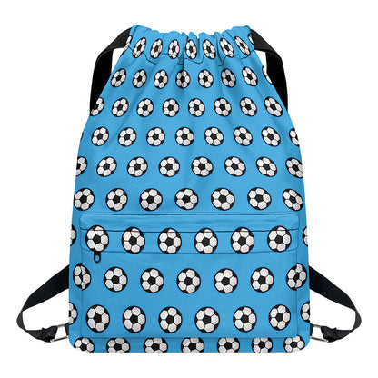 Blue Soccer Ball Pattern Print Drawstring Backpack