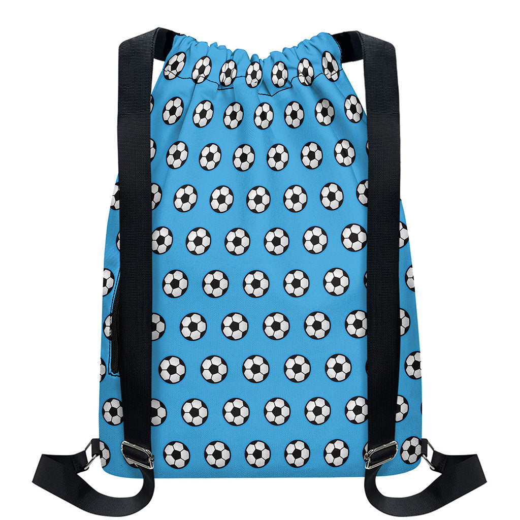 Blue Soccer Ball Pattern Print Drawstring Backpack