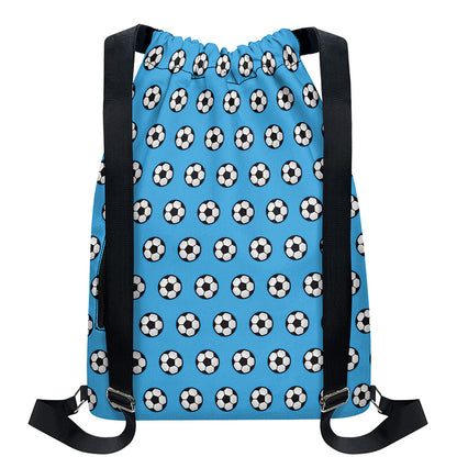 Blue Soccer Ball Pattern Print Drawstring Backpack