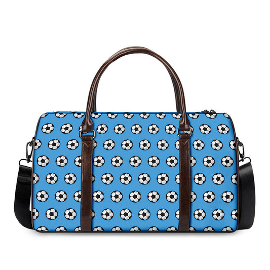 Blue Soccer Ball Pattern Print Duffle Bag
