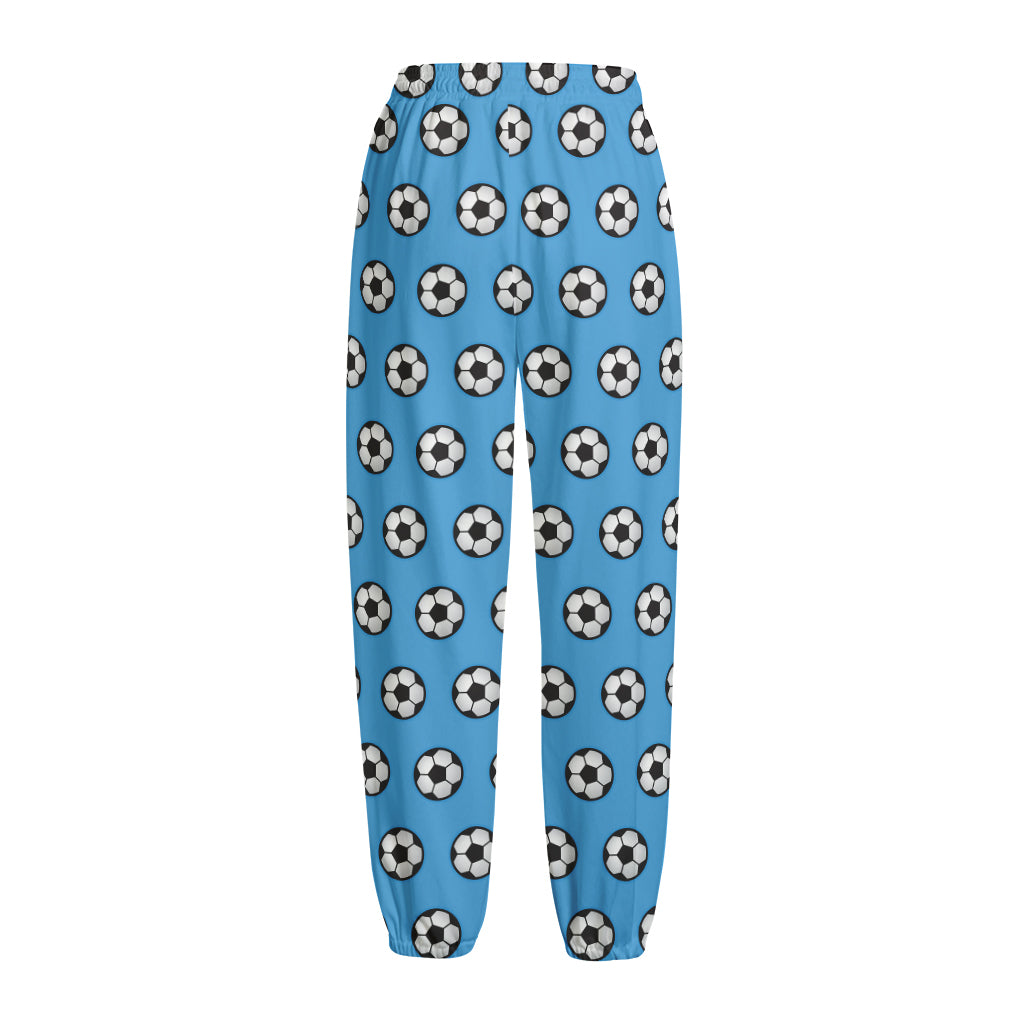 Blue Soccer Ball Pattern Print Fleece Lined Knit Pants