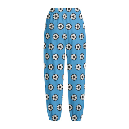 Blue Soccer Ball Pattern Print Fleece Lined Knit Pants