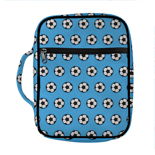 Blue Soccer Ball Pattern Print Front Pocket Bible Bag