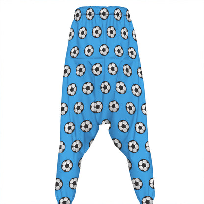 Blue Soccer Ball Pattern Print Hammer Pants