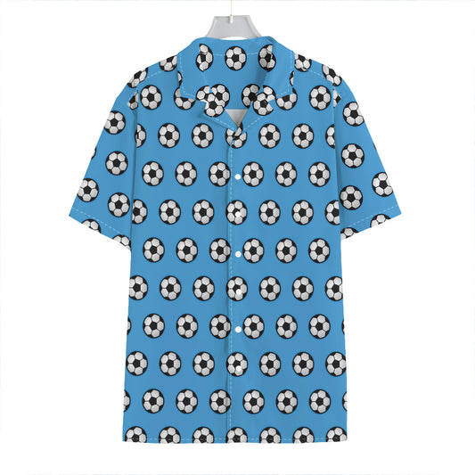 Blue Soccer Ball Pattern Print Hawaiian Shirt