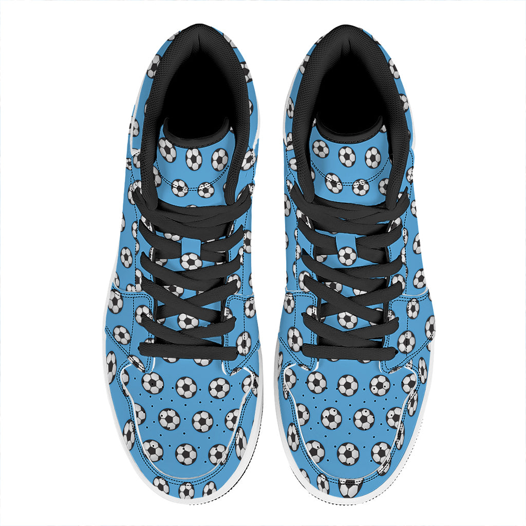 Blue Soccer Ball Pattern Print High Top Leather Sneakers