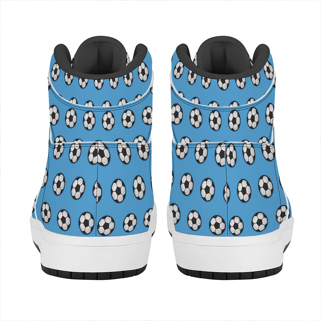 Blue Soccer Ball Pattern Print High Top Leather Sneakers