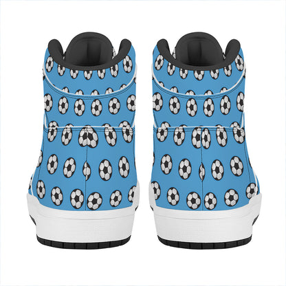 Blue Soccer Ball Pattern Print High Top Leather Sneakers