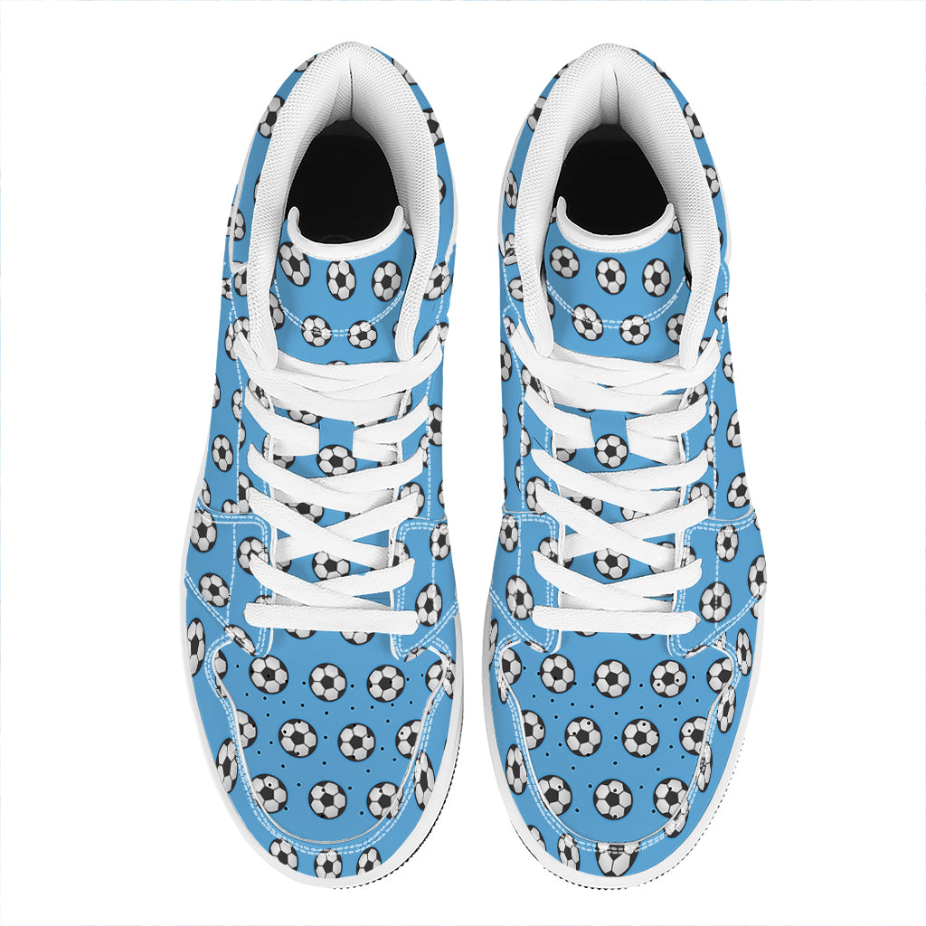 Blue Soccer Ball Pattern Print High Top Leather Sneakers