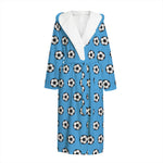 Blue Soccer Ball Pattern Print Hooded Bathrobe