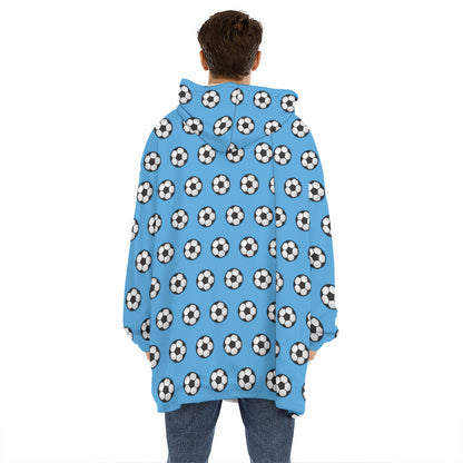Blue Soccer Ball Pattern Print Hoodie Blanket