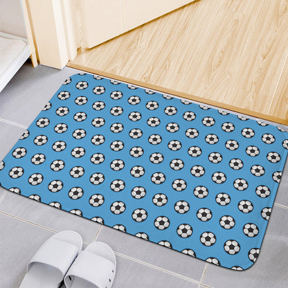 Blue Soccer Ball Pattern Print Indoor Door Mat