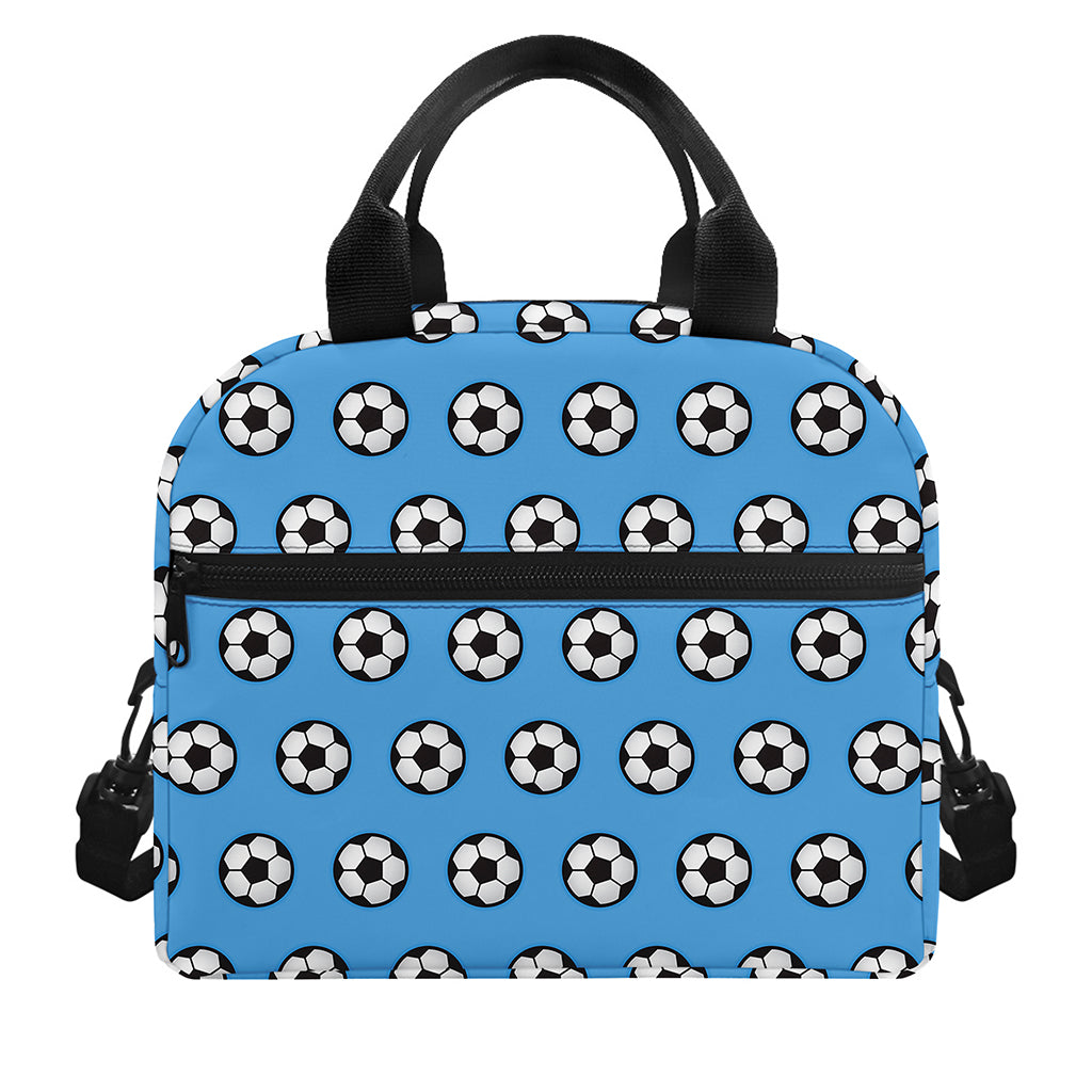 Blue Soccer Ball Pattern Print Insulated Lunch Bag