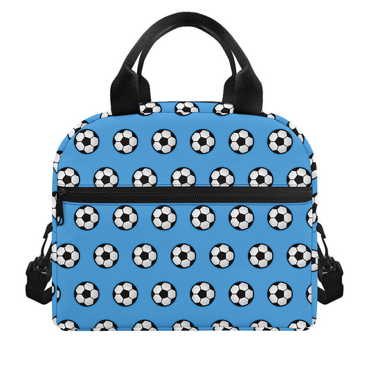 Blue Soccer Ball Pattern Print Insulated Lunch Bag