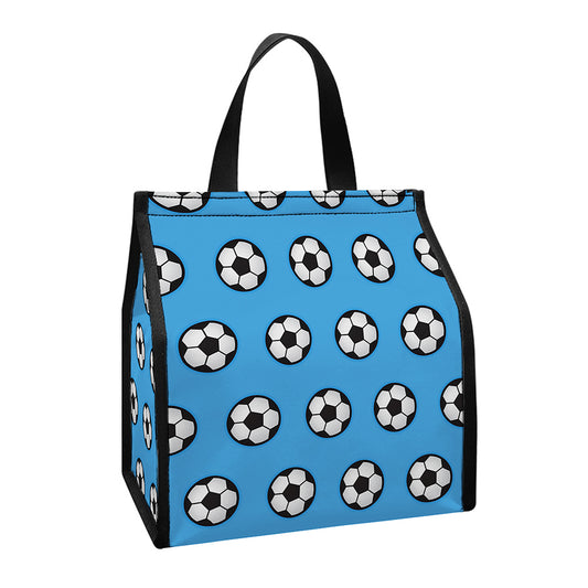 Blue Soccer Ball Pattern Print Insulated Lunch Tote