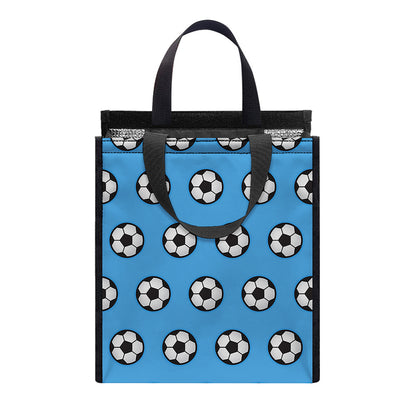 Blue Soccer Ball Pattern Print Insulated Lunch Tote